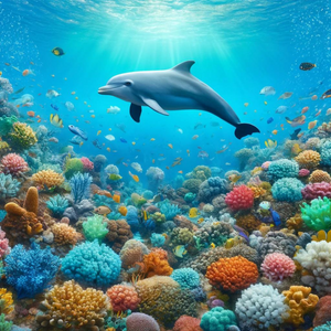 Finn the Dolphin swimming in coral reefs with Shore Buddies.png