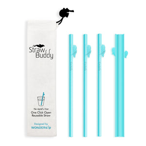 Straw Buddy OneClickOpen Reusable Straw set - 4x Clickable open Dolphin Straws