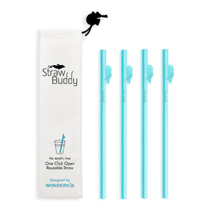 Straw Buddy OneClickOpen Reusable Straw set - 4x Clickable open Dolphin Straws